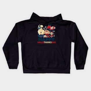 Retro Happy Hallowthanksmas for Halloween Thanksgiving Xmas Kids Hoodie